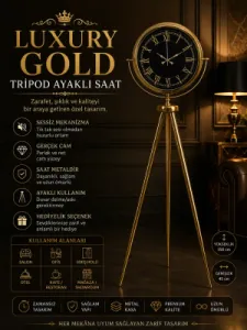 Gold Metal Ayaklı Tripod Saat 150 x 45 cm · Model AS-4072GG