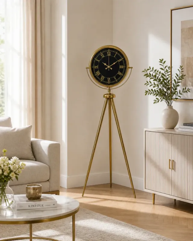 Gold Metal Ayaklı Tripod Saat 150 x 45 cm · Model AS-4072GG