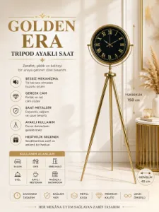 Gold Metal Ayaklı Tripod Saat 150 x 45 cm · Model AS-4073GG