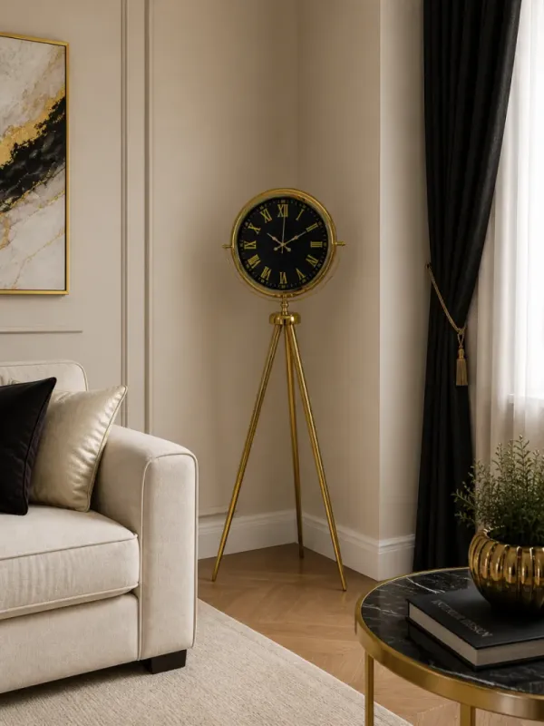 Gold Metal Ayaklı Tripod Saat 150 x 45 cm · Model AS-4073GG