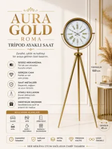 Gold Metal Ayaklı Tripod Saat 150 x 45 cm · Model AS-4074GG