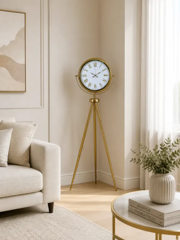 Roma Rakamlı Gold Metal Ayaklı Tripod Saat 150 x 45 cm · Model AS-4075GG