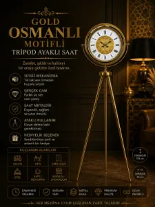 Gold Metal Ayaklı Tripod Saat 150 x 45 cm · Model AS-4076GG