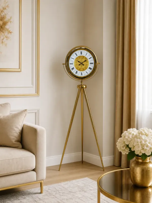 Gold Metal Ayaklı Tripod Saat 150 x 45 cm · Model AS-4076GG