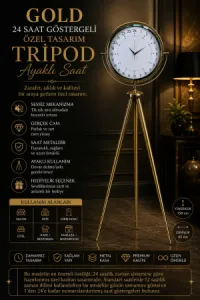 Göstergeli Gold Metal Ayaklı Tripod Saat 150 x 45 cm · Model AS-4097GG