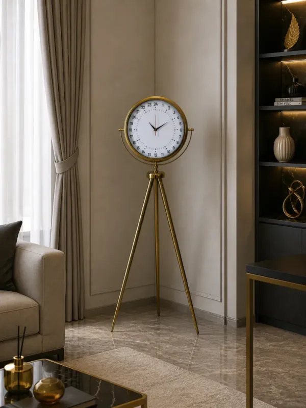 Göstergeli Gold Metal Ayaklı Tripod Saat 150 x 45 cm · Model AS-4097GG