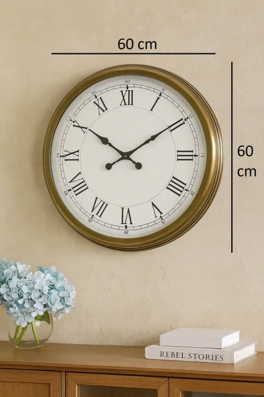 Retro Görünümlü Eskitme Metal Duvar Saati 60 cm · Model 6055E