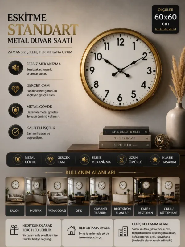 Eskitme Metal Duvar Saati 60 cm · Model 6001E