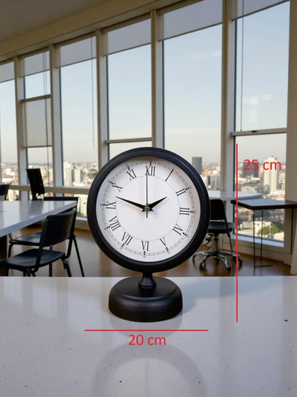 Roma Rakamlı Siyah Metal Masa Saati 25 x 20 cm · Model MS-2055B