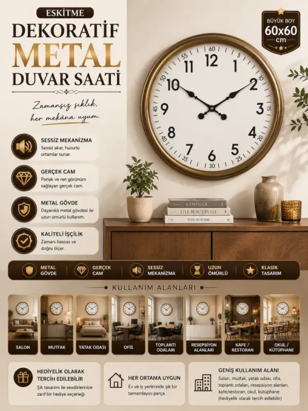 Eskitme Metal Duvar Saati 60 cm · Model 6005E