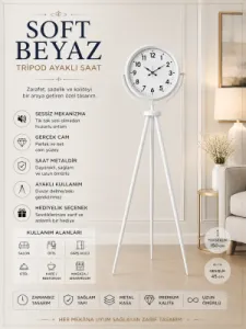 Beyaz Metal Ayaklı Tripod Saat 150 x 45 cm · Model AS-4001WW