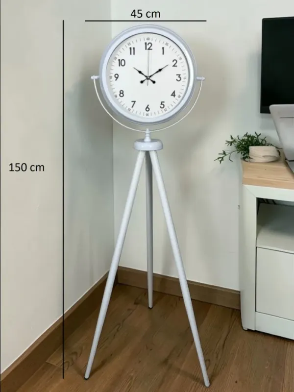 Beyaz Metal Ayaklı Tripod Saat 150 x 45 cm · Model AS-4005WW