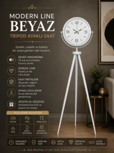 Beyaz Metal Ayaklı Tripod Saat 150 x 45 cm · Model AS-4008WW