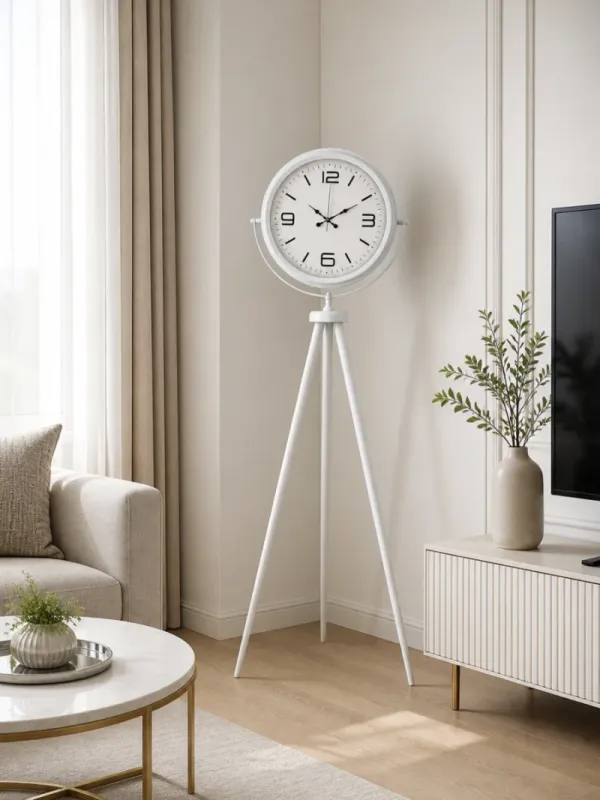 Beyaz Metal Ayaklı Tripod Saat 150 x 45 cm · Model AS-4008WW