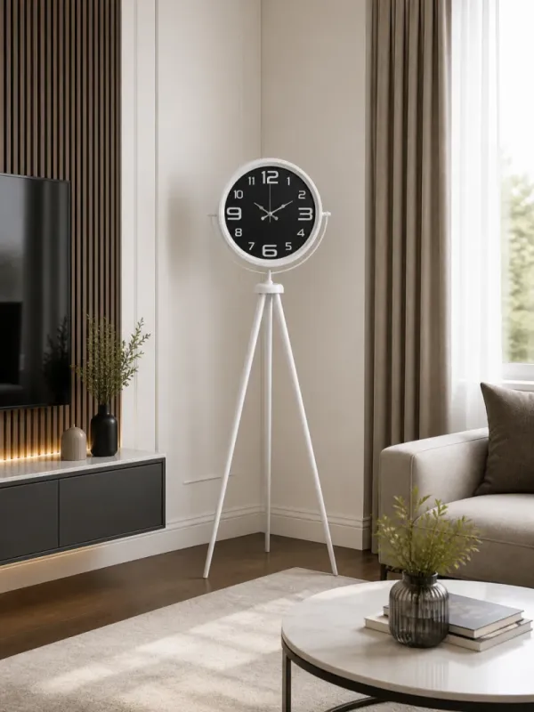 Beyaz Metal Ayaklı Tripod Saat 150 x 45 cm · Model AS-4009WW