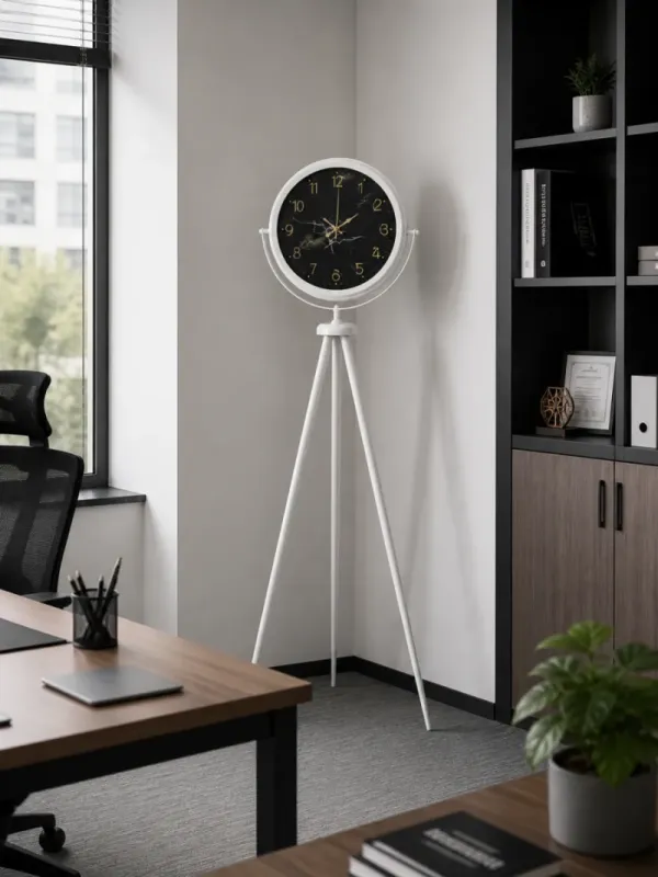 Desenli Beyaz Metal Ayaklı Tripod Saat 150 x 45 cm · Model AS-4011WW