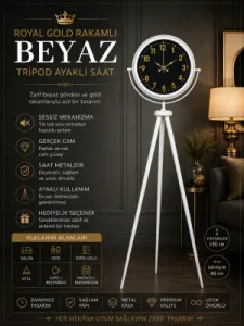 Beyaz Metal Ayaklı Tripod Saat 150 x 45 cm · Model AS-4023WW