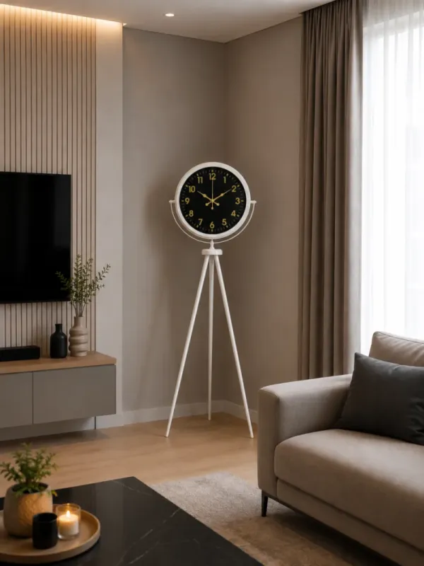 Beyaz Metal Ayaklı Tripod Saat 150 x 45 cm · Model AS-4023WW