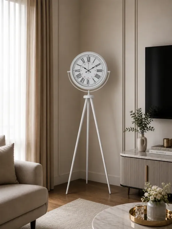Roma Rakamlı Beyaz Metal Ayaklı Tripod Saat 150 x 45 cm · Model AS-4052WW