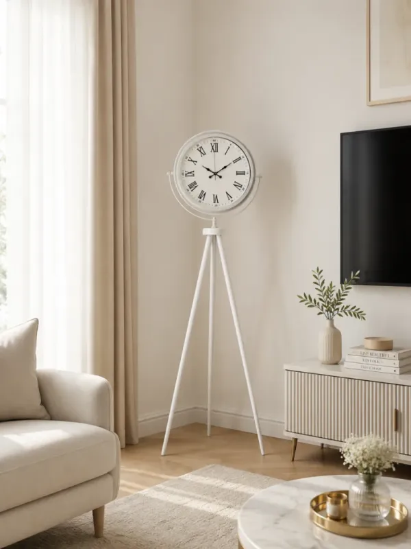 Roma Rakamlı Beyaz Metal Ayaklı Tripod Saat 150 x 45 cm · Model AS-4054WW