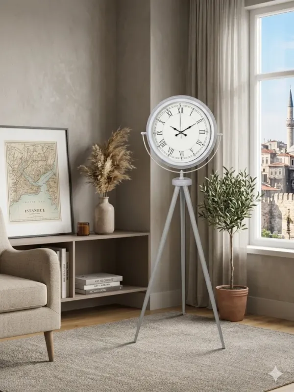 Roma Rakamlı Beyaz Metal Ayaklı Tripod Saat 150 x 45 cm · Model AS-4055WW