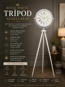 Roma Rakamlı Beyaz Metal Ayaklı Tripod Saat 150 x 45 cm · Model AS-4074WW