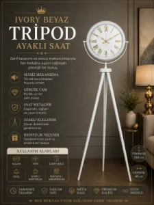 Beyaz Metal Ayaklı Tripod Saat 150 x 45 cm · Model AS-4075WW