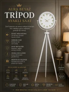 Beyaz Metal Ayaklı Tripod Saat 150 x 45 cm · Model AS-4086WW