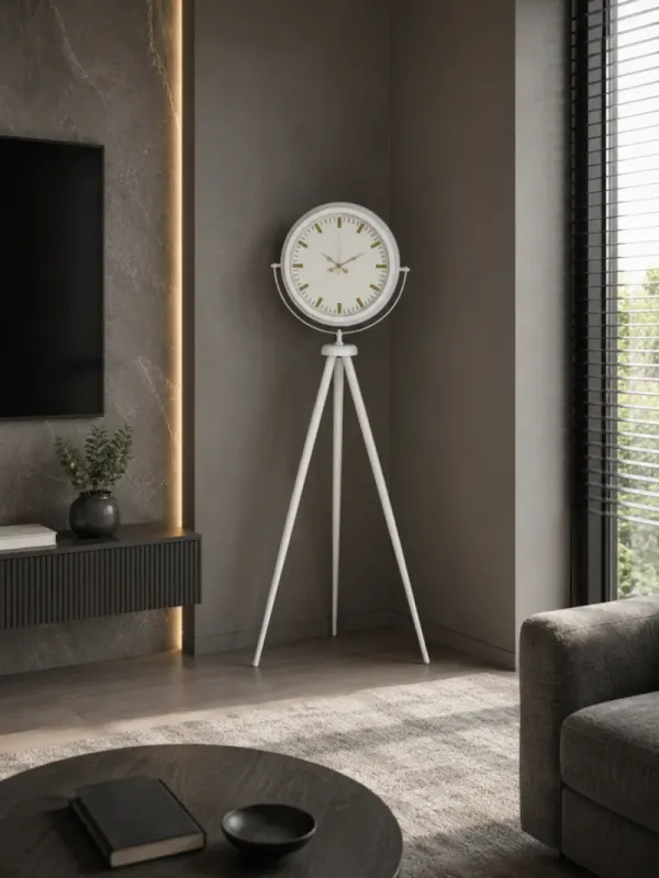 Beyaz Metal Ayaklı Tripod Saat 150 x 45 cm · Model AS-4086WW