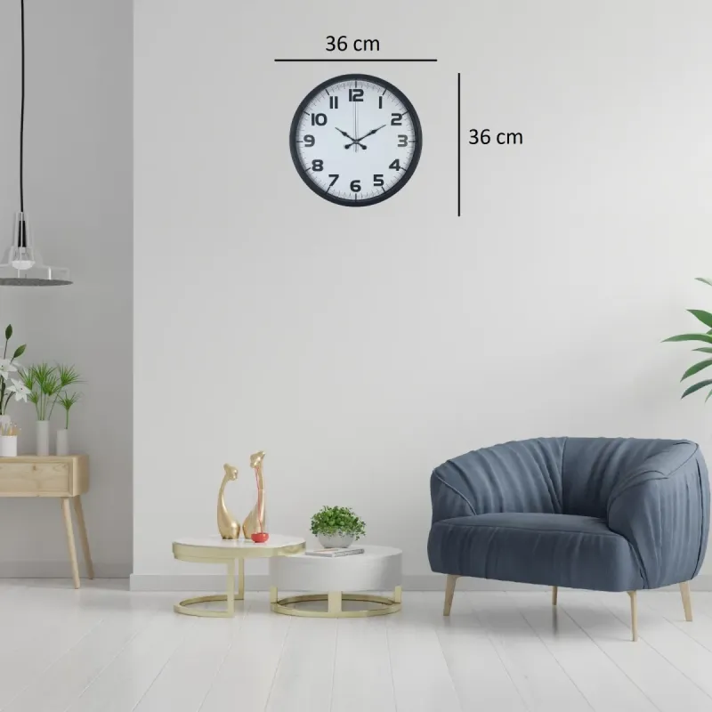 Siyah Plastik Duvar Saati 36 cm · Model PP-3636B