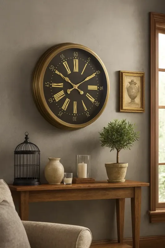 Roma Rakamlı Eskitme Metal Duvar Saati 60 cm · Model 6058E