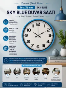 Mavi Plastik Duvar Saati 36 cm · Model PP-3636M