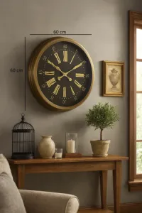 Roma Rakamlı Eskitme Metal Duvar Saati 60 cm · Model 6058E