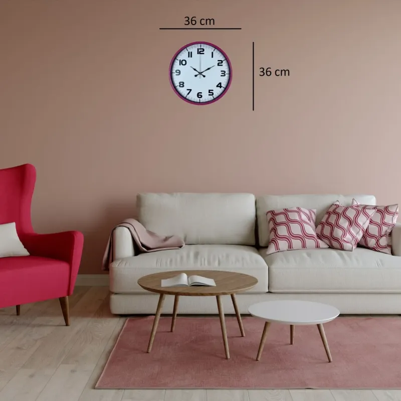 Pembe Plastik Duvar Saati 36 cm · Model PP-3636P