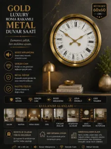 Roma Rakamlı Gold Metal Duvar Saati 60 cm · Model 6061G