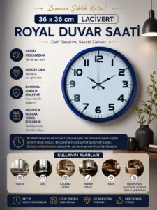 Lacivert Plastik Duvar Saati 36 cm · Model PP-3636V