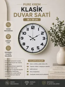Krem Plastik Duvar Saati 36 cm · Model PP-3636X