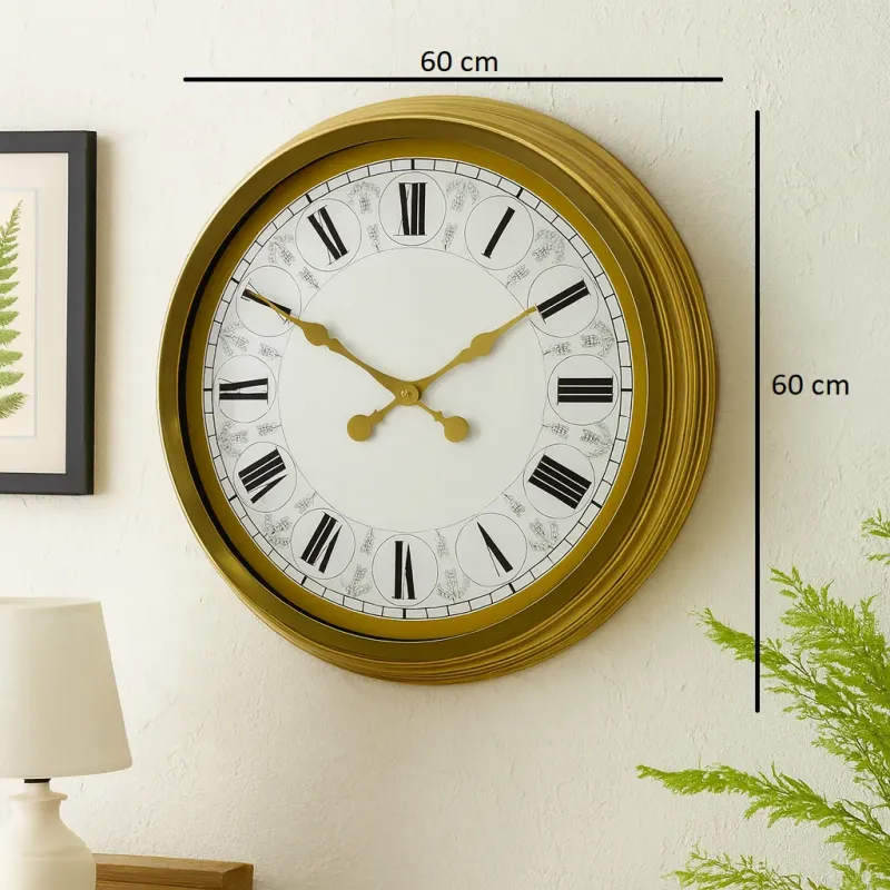 Roma Rakamlı Gold Metal Duvar Saati 60 cm · Model 6061G