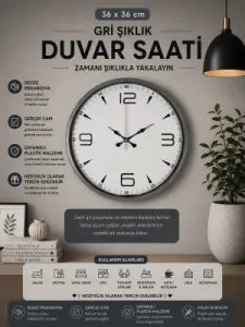 Gri Plastik Duvar Saati 36 cm · Model PP-3650K