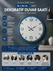 Mavi Plastik Duvar Saati 36 cm · Model PP-3650M