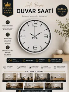 Beyaz Plastik Duvar Saati 36 cm · Model PP-3650W