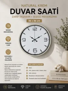 Krem Plastik Duvar Saati 36 cm · Model PP-3650X