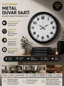 Siyah Metal Duvar Saati 40 cm · Model 4036B