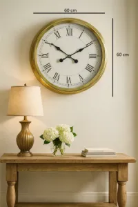 Roma Rakamlı Gold Metal Duvar Saati 60 cm · Model 6055G