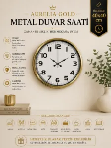 Gold Metal Duvar Saati 40 cm · Model 4036G