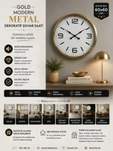 Gold Metal Duvar Saati 60 cm · Model 6008G