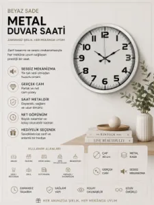 Beyaz Metal Duvar Saati 40 cm · Model 4036W