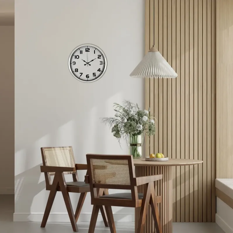 Beyaz Metal Duvar Saati 40 cm · Model 4036W