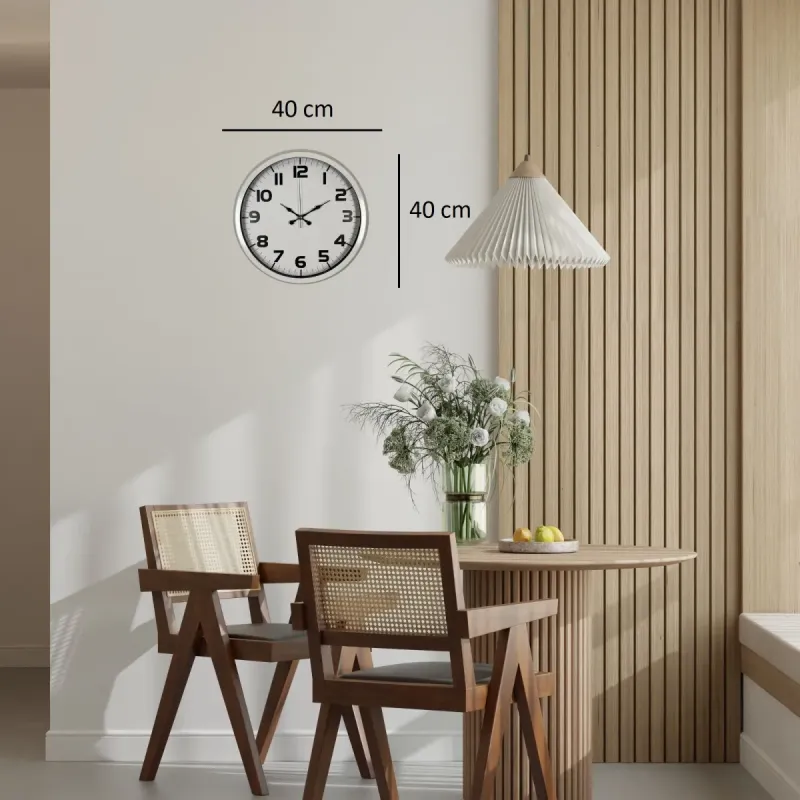 Beyaz Metal Duvar Saati 40 cm · Model 4036W