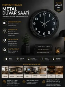 Siyah Metal Duvar Saati 40 cm · Model 4037B